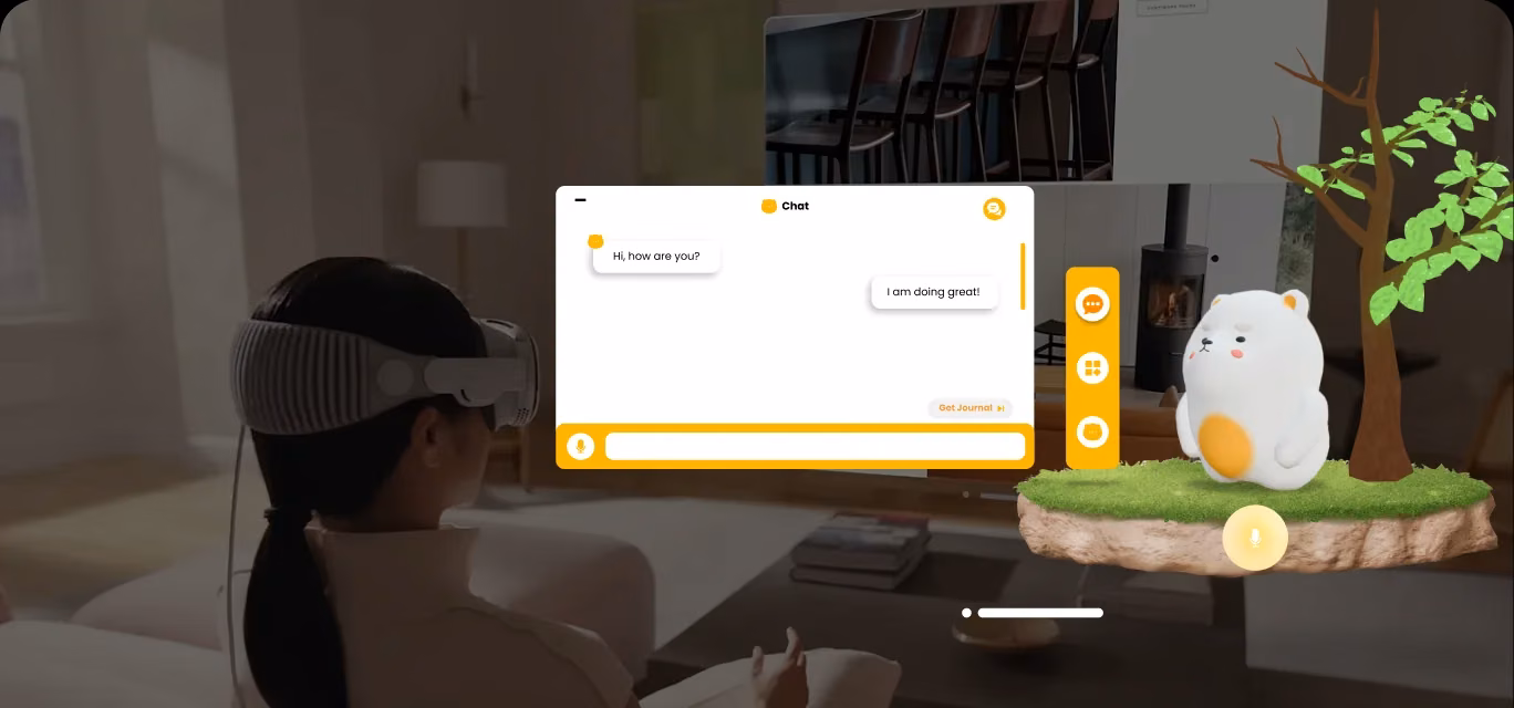 Previous version: a chat panel and a 3D hamster on an island in MR