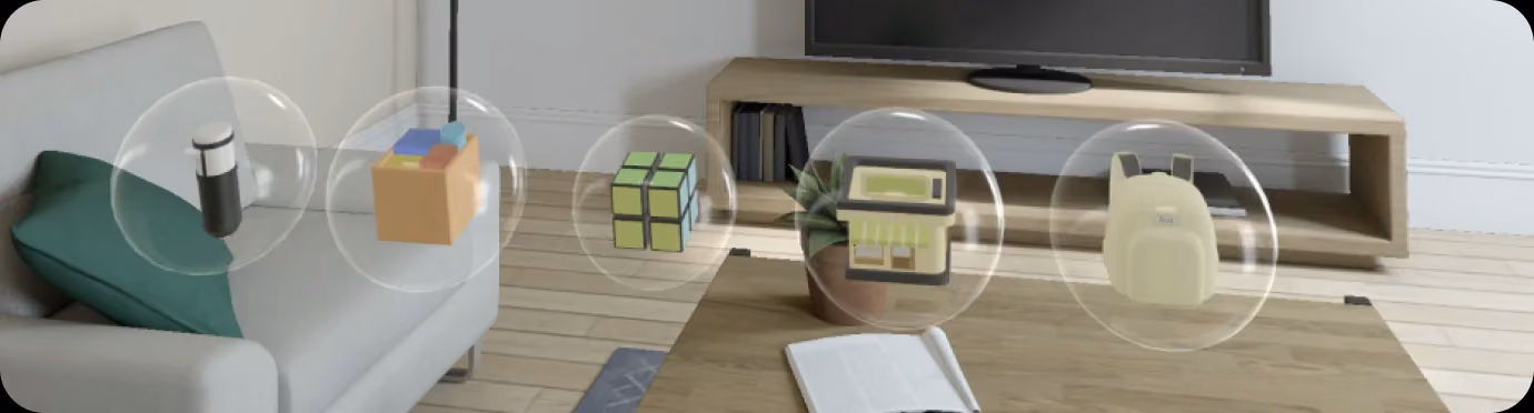 Spatial bubble menu of toys