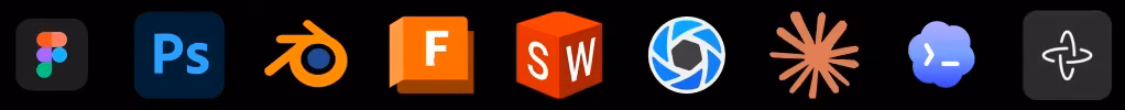 Tools: Figma, Photoshop, Blender, Fusion 360, SolidWorks, KeyShot, Claude, Codex and more