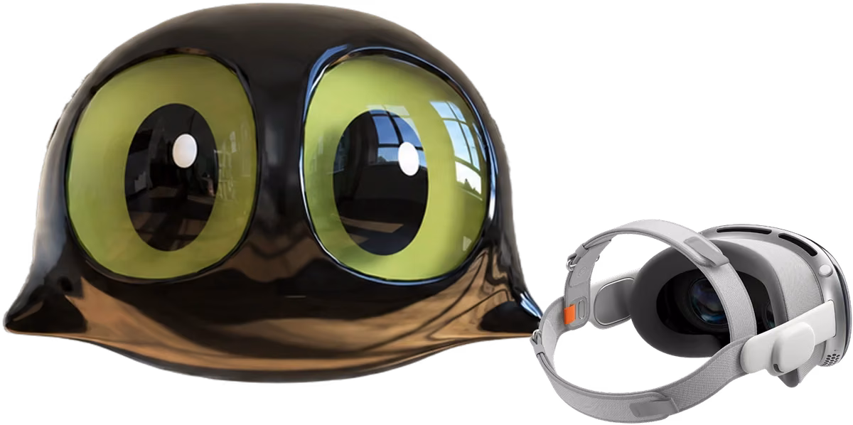 Bola next to a Vision Pro headset