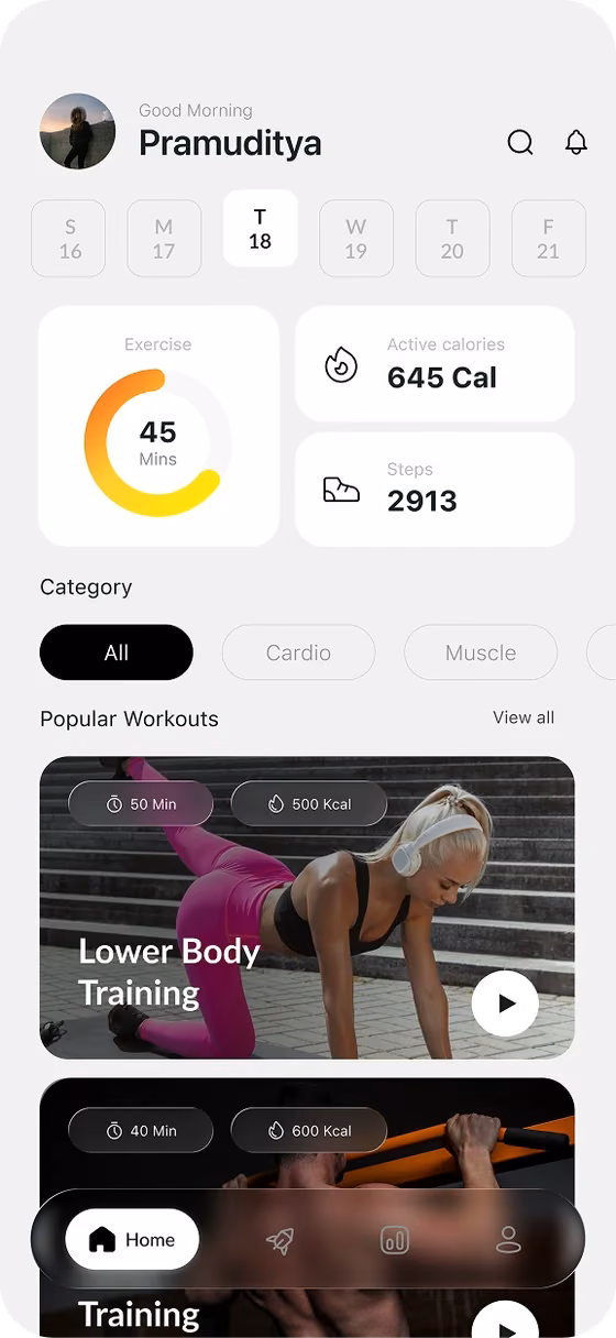 Fitness app — daily dashboard
