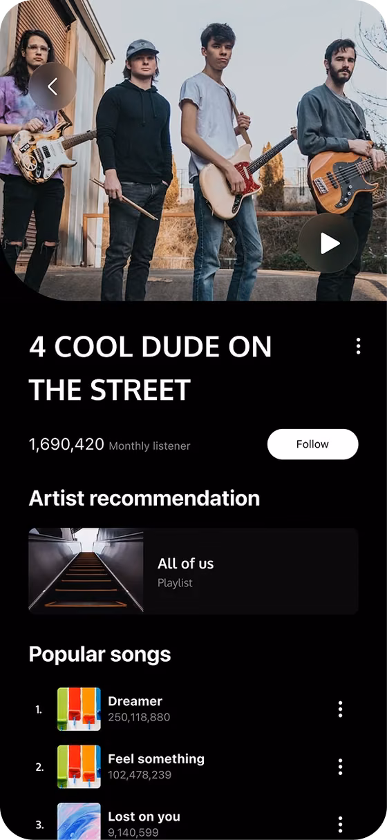 Music app — artist page