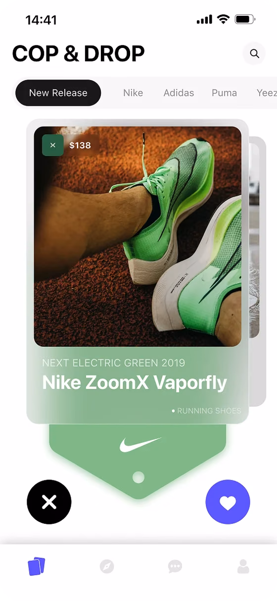 HYPED. sneaker app — swipe feed