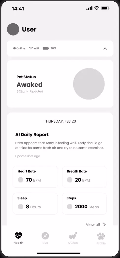 Wireframe: user home