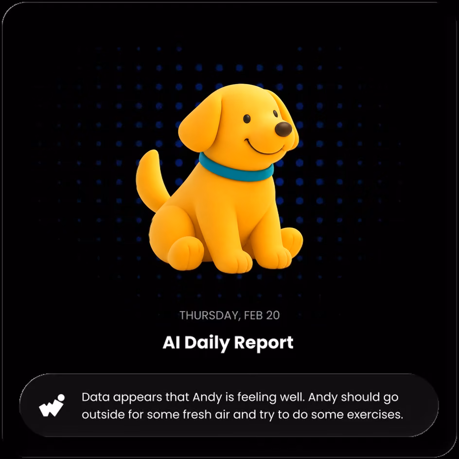 3D puppy resting with AI daily report
